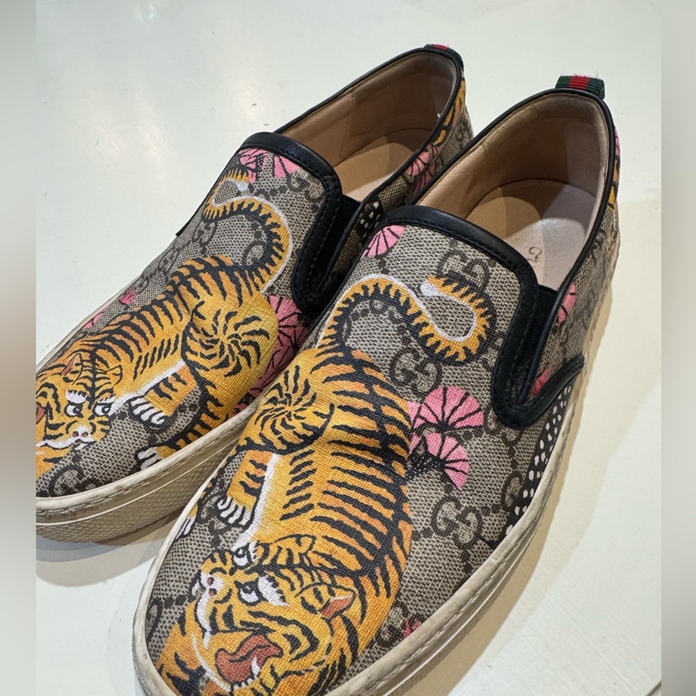 Used Gucci Supreme Monogram Bengal Womens Dublin Slip On Sneakers. Size 37.5.